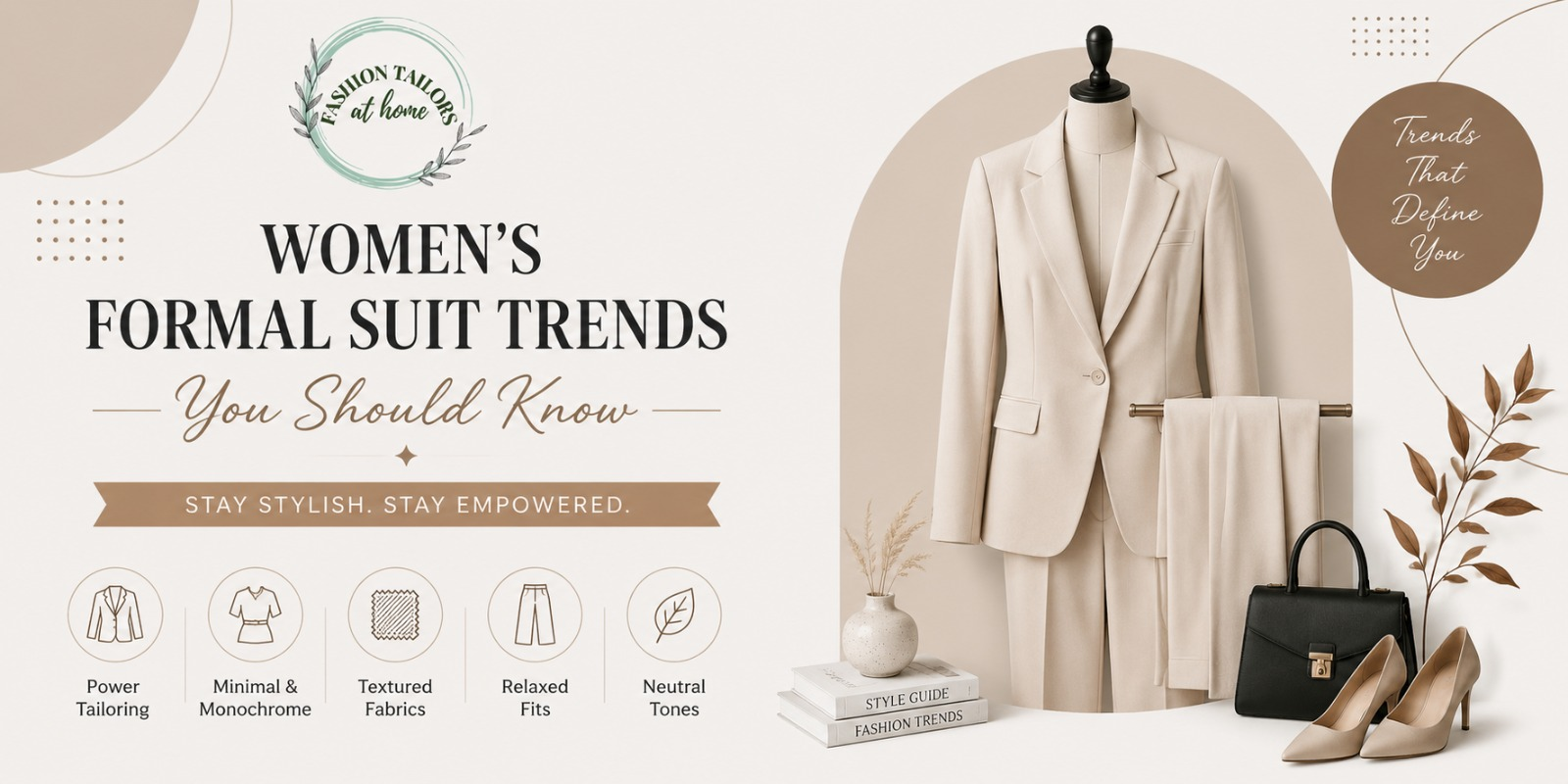 Women's formal suit trends with elegant tailored blazer and professional office styling