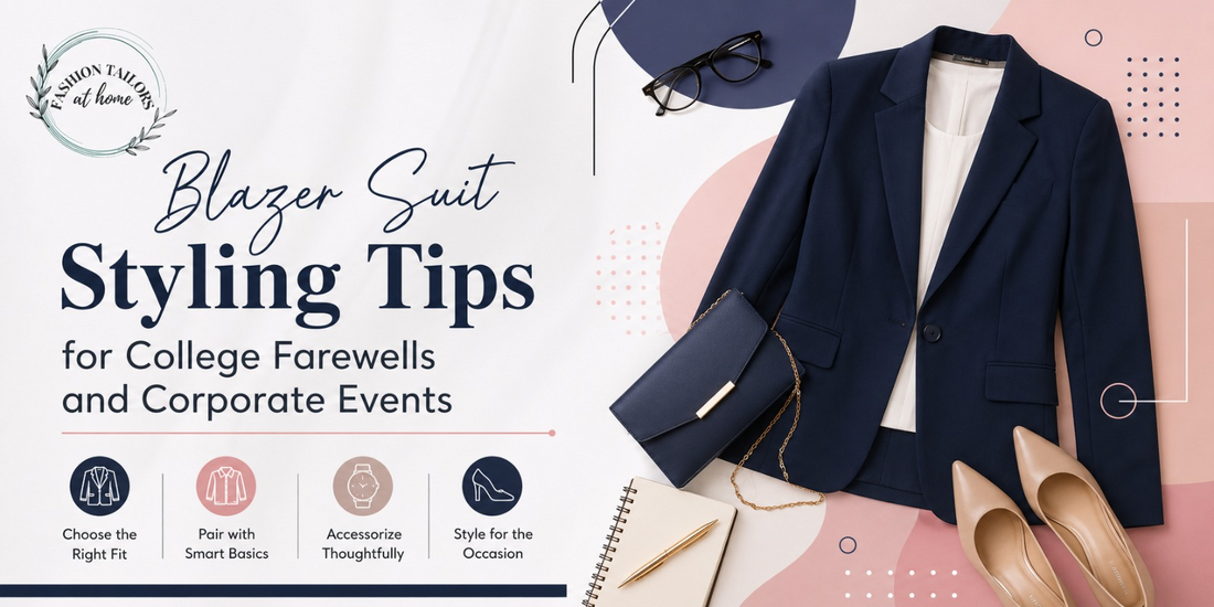 Women's navy blazer suit styling for formal events