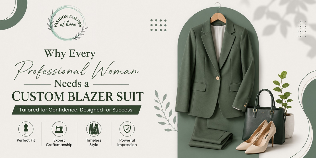 Professional woman's custom blazer suit tailored for confidence, comfort, and business style