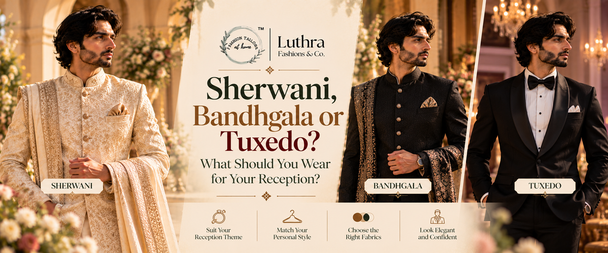Sherwani vs Bandhgala vs Tuxedo for Men’s Reception