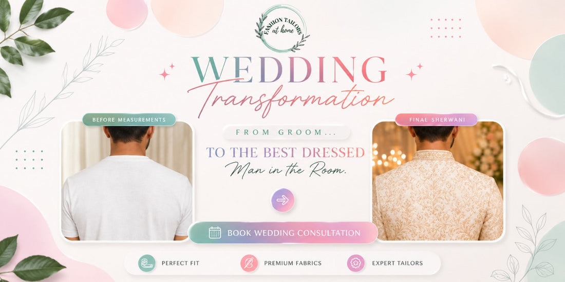 Wedding transformation with custom sherwani fitting