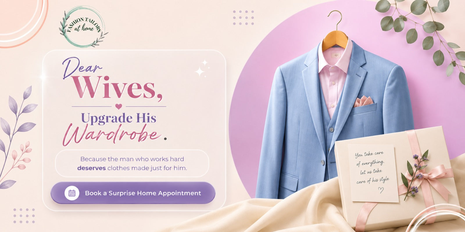 Luxury bespoke suit gift for husband with home tailoring service