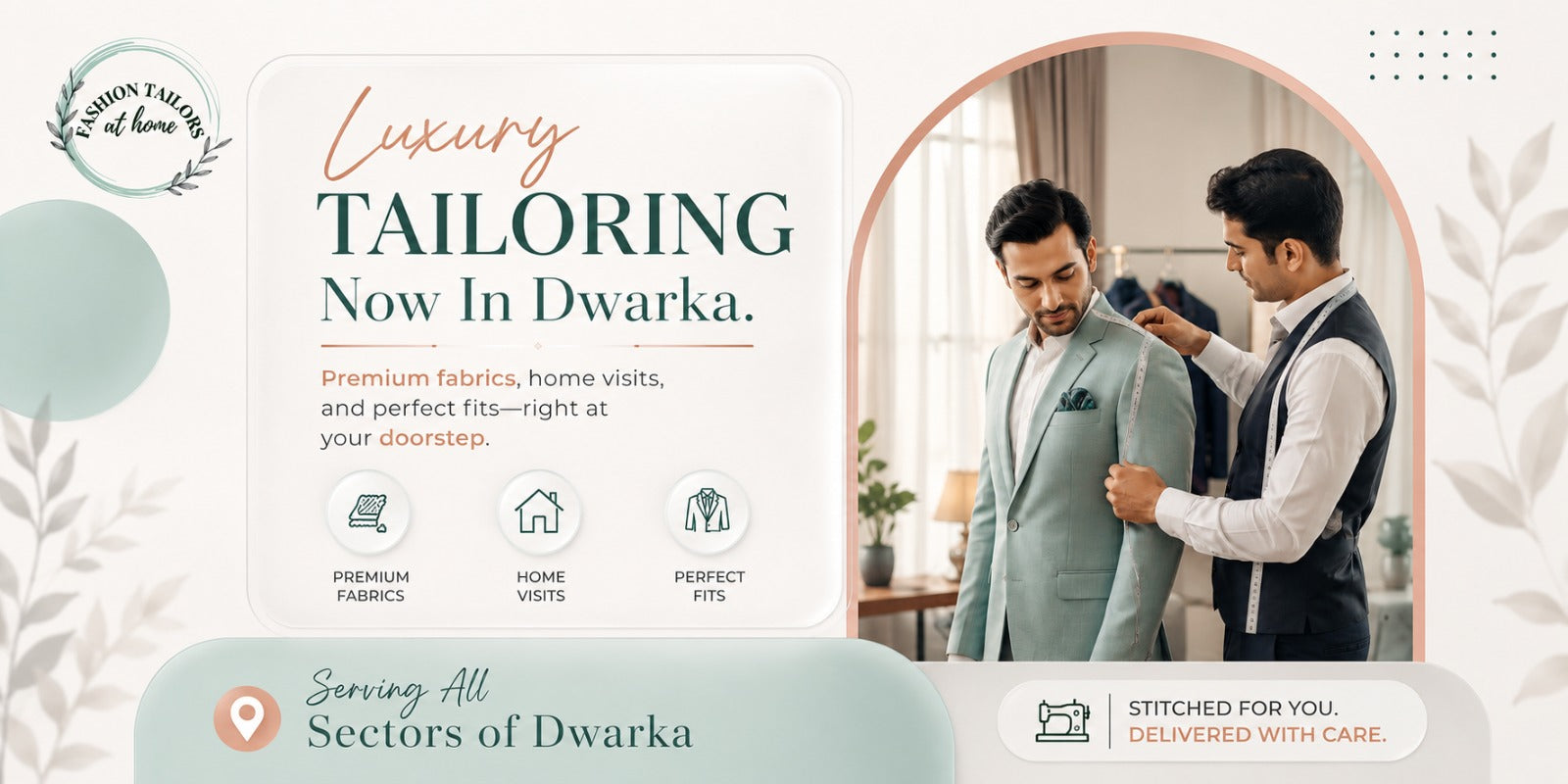 Home visit tailor measuring a custom suit in Delhi