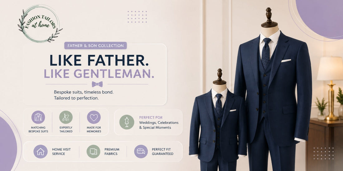 Father and son matching bespoke suits for wedding