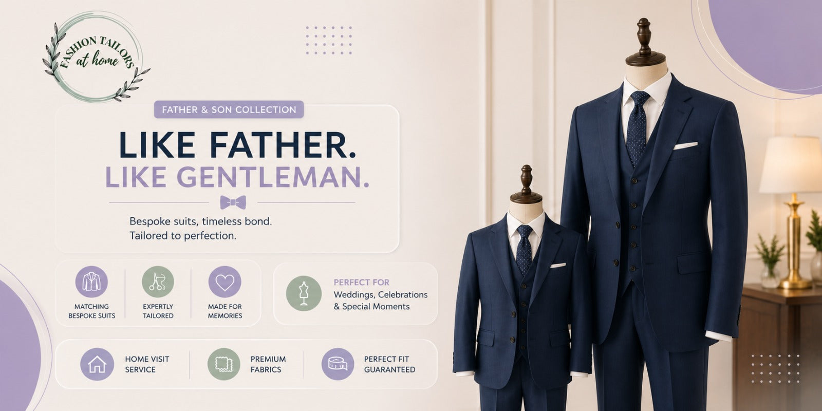 Father and son matching bespoke suits for wedding