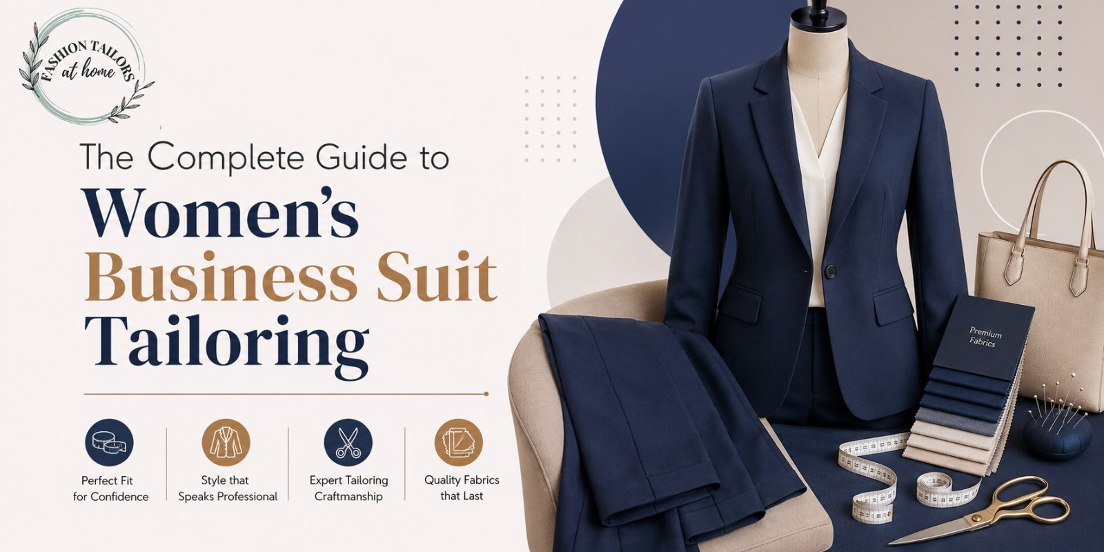 Women's custom business suit tailoring with premium fabrics and perfect fit